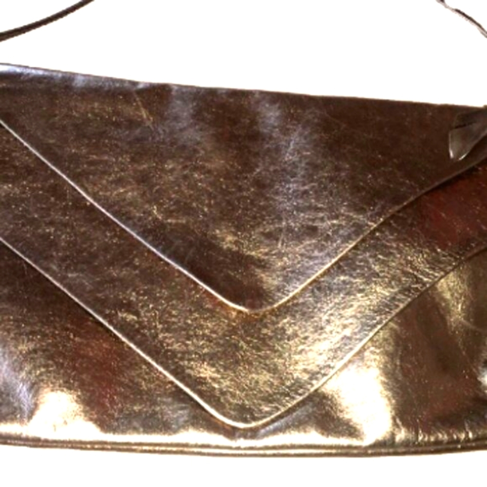 OHH ASHLEY! Leather Handbag Champaign Gold Clutch or Crossbody - Picture 3 of 6